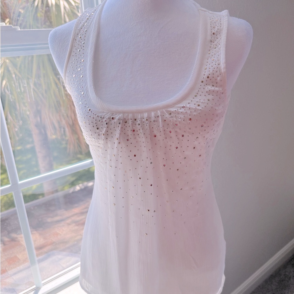 WHBM White Sleeveless embellished top